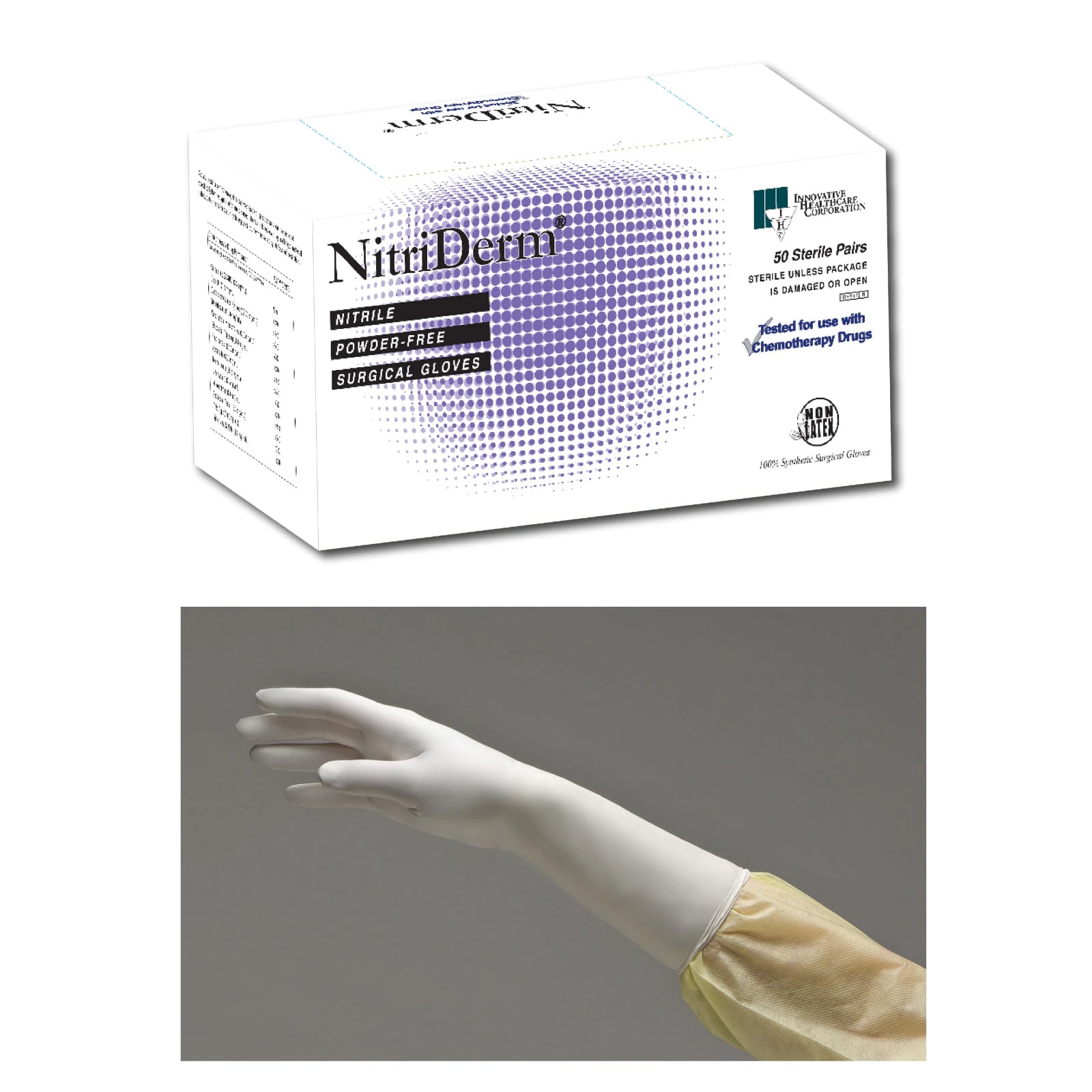 NitriDerm Nitrile Sterile Surgical Gloves, Powder Free, Latex Free, Textured, Size 9.0, 50 Pairs/Box, 135290