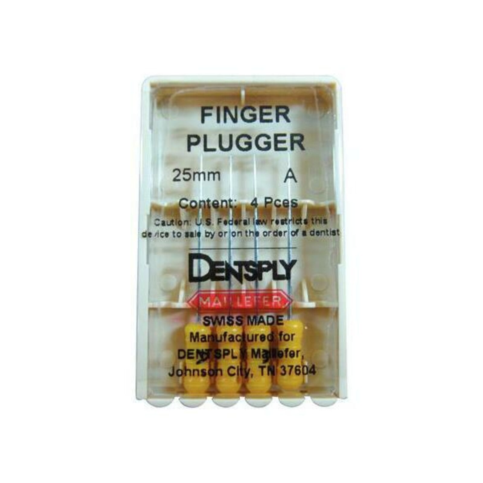 Dentsply Maillefer Finger Plugger, Size D (Green), Plastic Handle, 25mm, 4/Pkg, 671713
