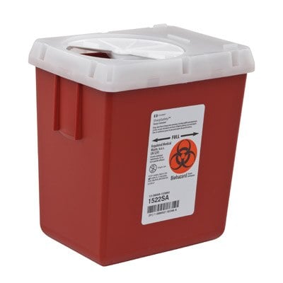 Covidien Sharps Container, Red, 8 Quart, Puncture-Resistant, Locking Lid