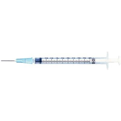 BD Tuberculin Syringe with PrecisionGlide Needle, Slip Tip, 1 mL, 25G x 5/8", Blue, 100/Box, 309626
