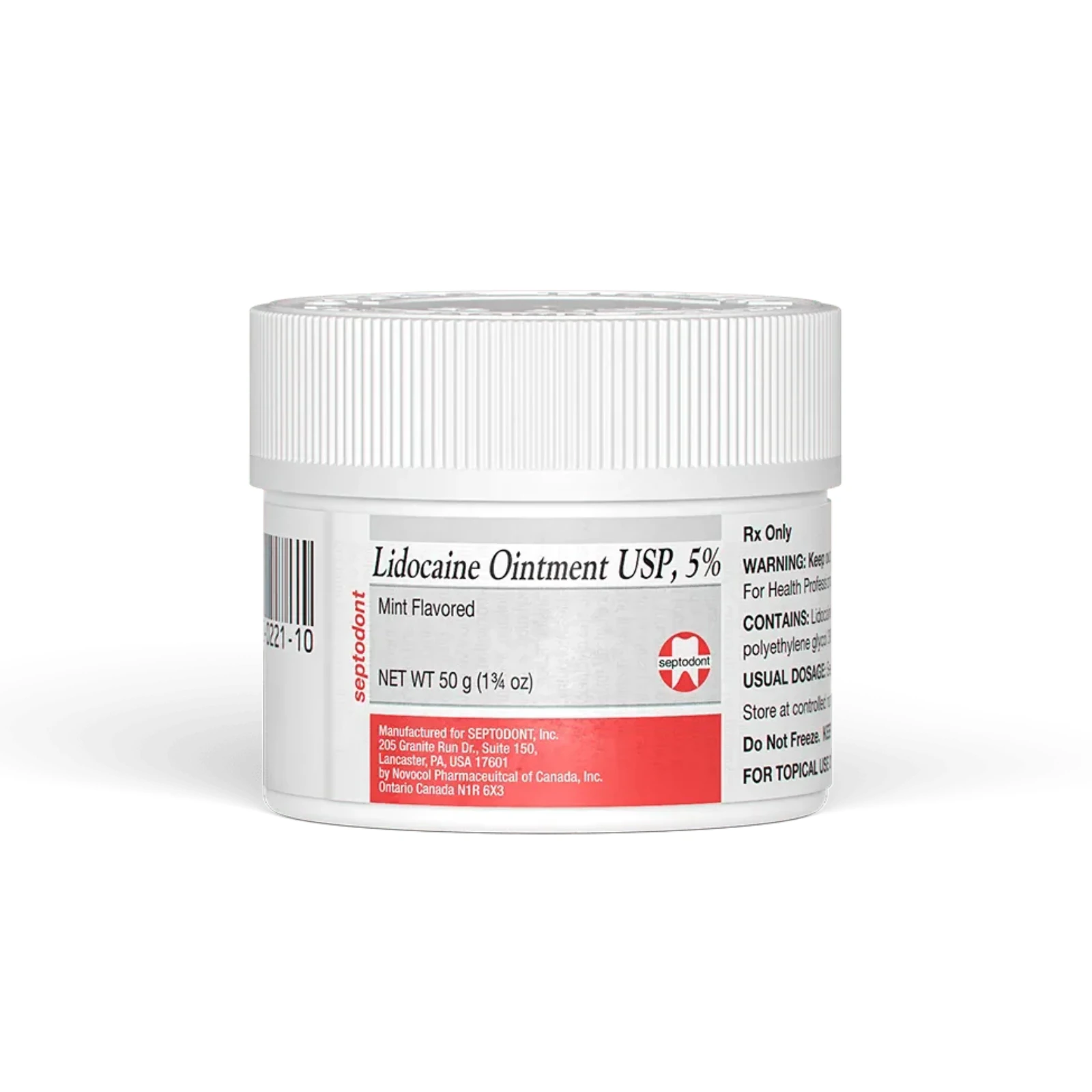 Septodont Lidocaine Topical Ointment, USP 5%, Mint Flavor, 50g/Jar
