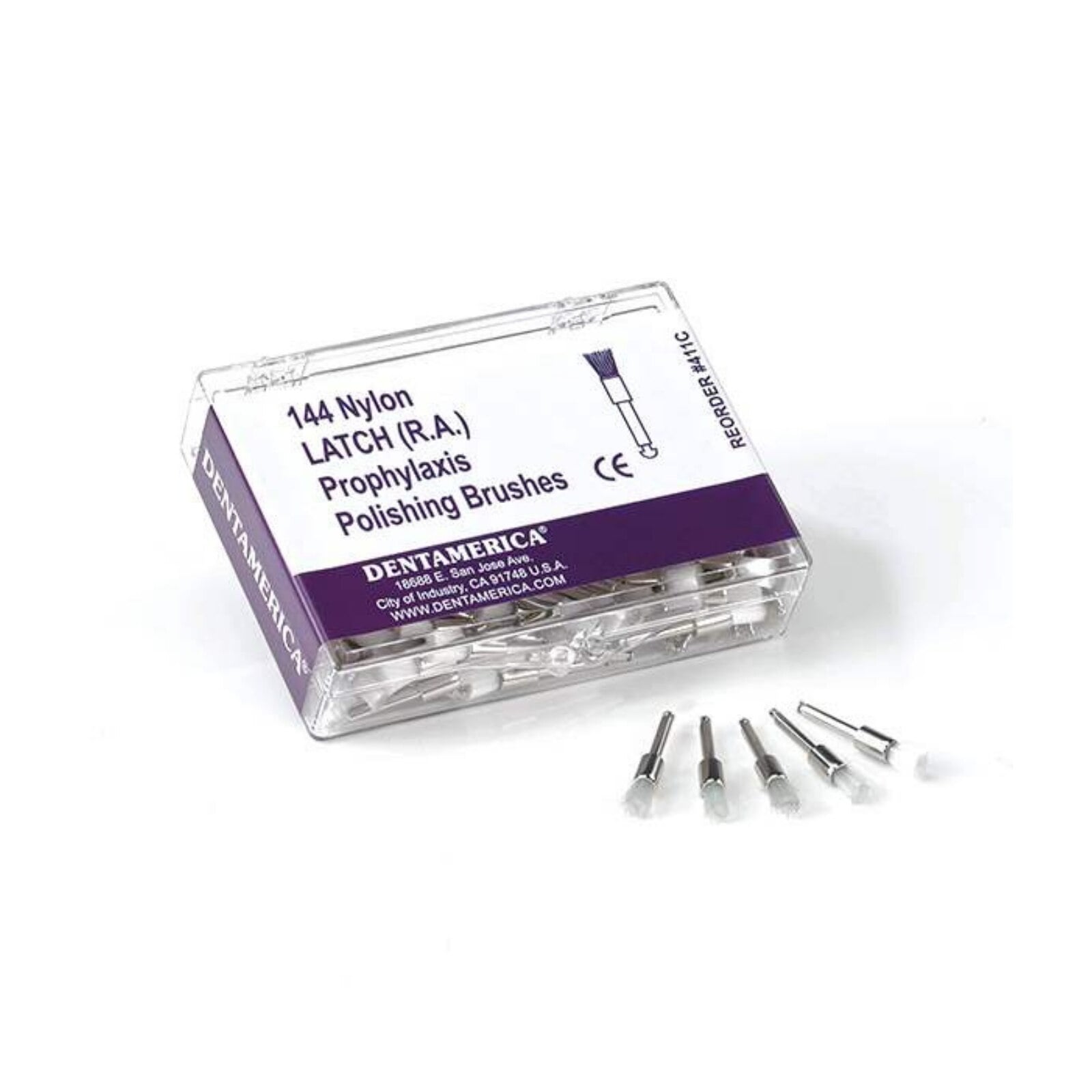 Dentamerica Screw Prophy Brushes, Flat, White, Metal Shank, 144/Pkg, #416
