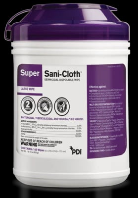 Super Sani-Cloth Germicidal Disposable Wipe, Large, 160 Wipes per Pack, 12 Packs per Case
