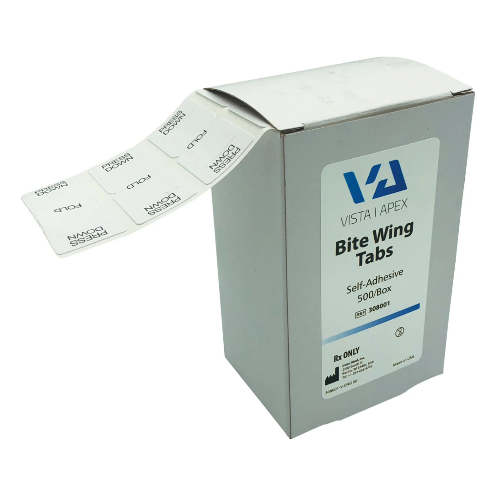 Vista Apex Bite Wing Tabs, Self-Adhesive, Universal, 500/Box, 308001
