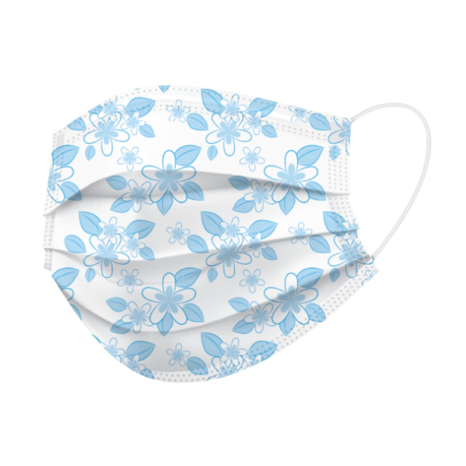 BeeSure Earloop Face Masks, Plumeria Floral Blue, ASTM Level 3, 50/Box