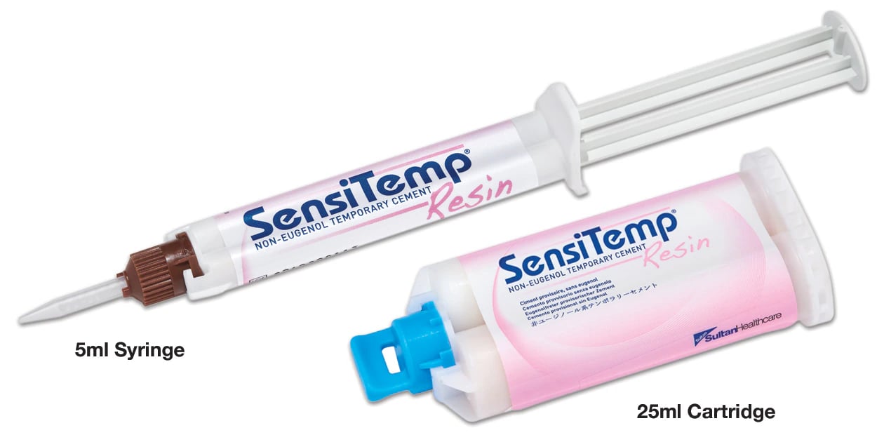 SensiTemp Resin Temporary Cement, Non-Eugenol, 2-Stage Setting, 5mL Automix Syringe with 10 Mixing Tips, #70010