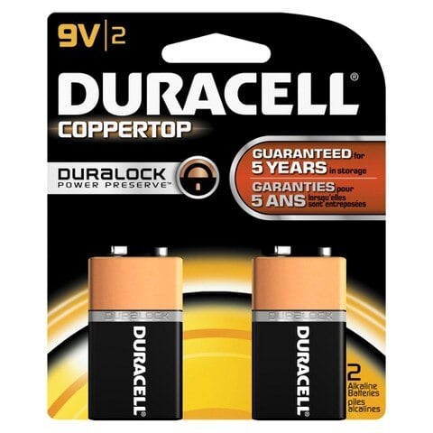 Duracell Coppertop 9V Battery with Duralock Power Preserve, 2-Pack