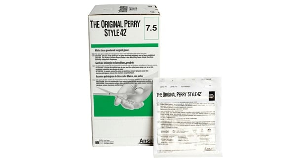 Encore Perry Style 42 Latex Surgical Gloves, Powder-Free, Sterile, Size 6.0, 50 Pairs/Box
