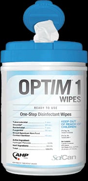 OPTIM 1 One-Step Cleaner & Disinfectant Wipes, 6" x 7", 160 Wipes/Can, Case of 12