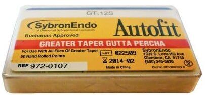 Kerr AutoFit GT Gutta Percha Points, Greater Taper, Size 12-S (0.98 mm Max. Diameter), 50/Box, 972-0107