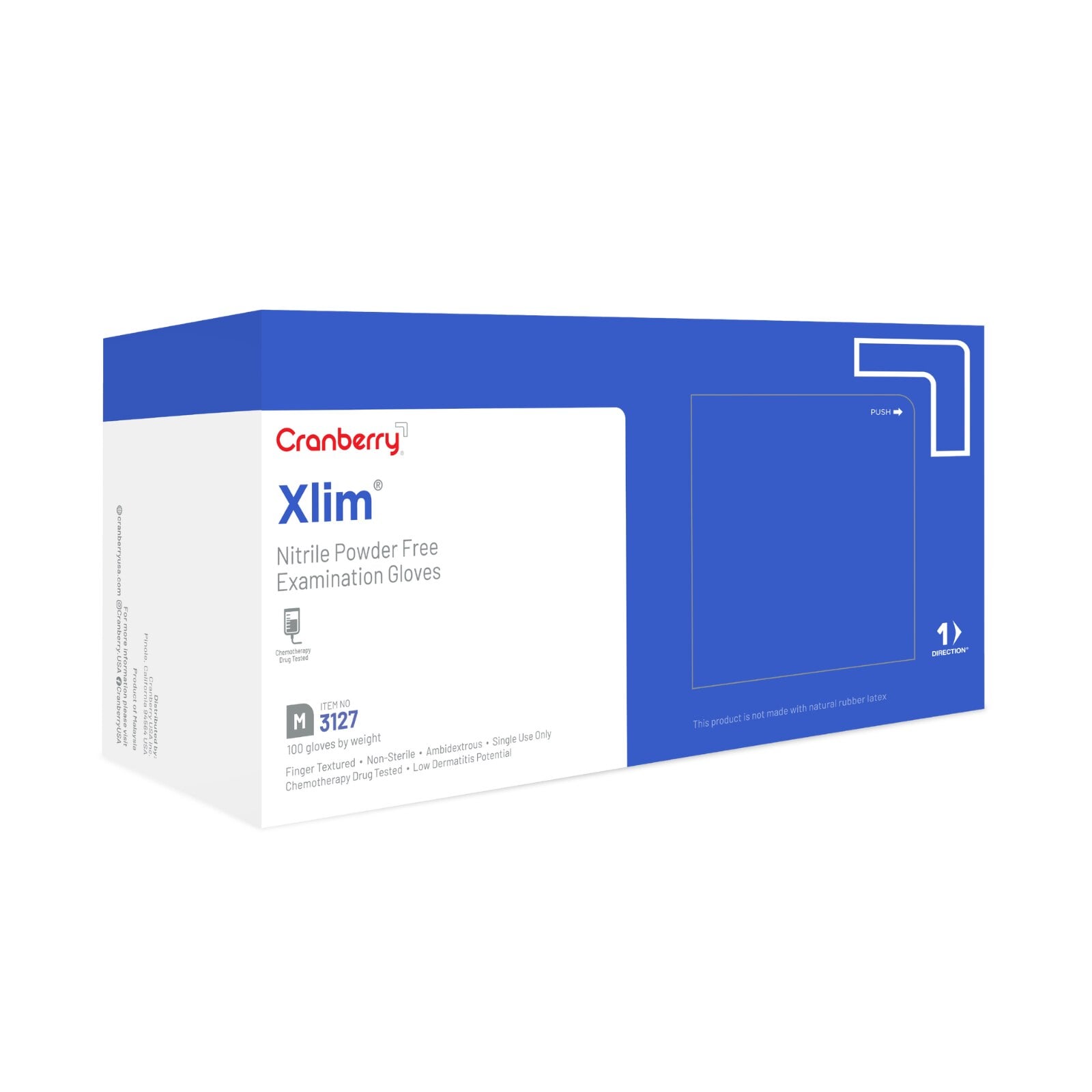 Cranberry Xlim Nitrile Examination Gloves, Powder-Free, Textured, Non-Sterile, Medium, Blue, 100/Box, 3127