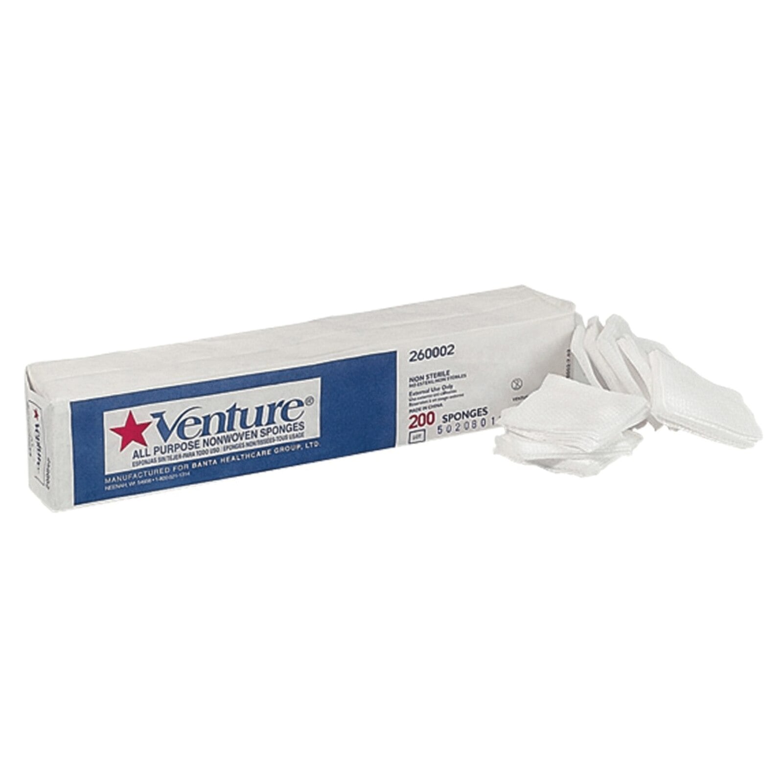 Venture 4" x 4" 4-Ply Non-Woven Sponges, Open Weave, Non-Sterile, 2000/Case