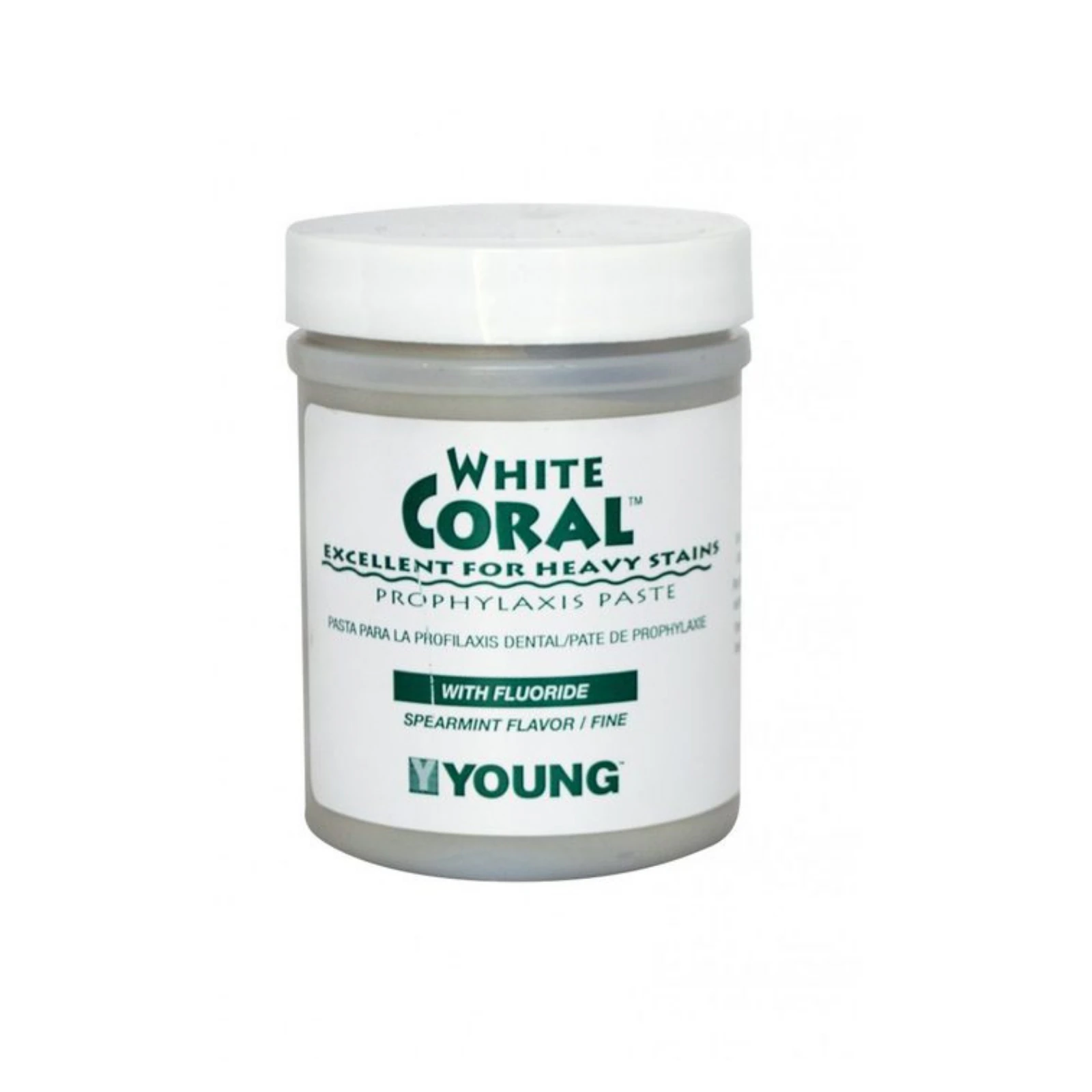 Young Dental Coral Prophy Paste, White, Spearmint, Coarse Grit, Fluoride-Free, 9 oz Jar, 033609