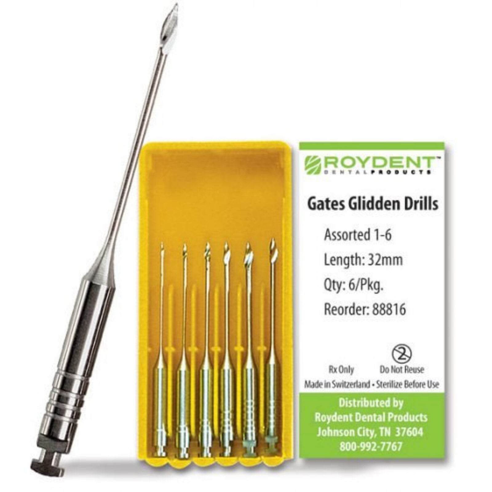 Gates Glidden Drills, 32mm, Size #3, 6/Pkg, Roydent Dental Products