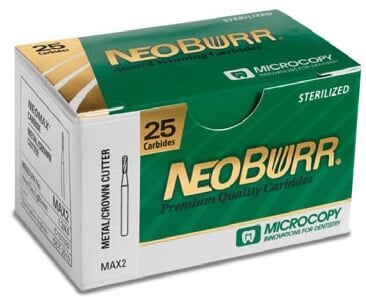 Microcopy NeoBurr 12-Blade Trimming & Finishing Carbide Bur, FG 7106, Flame, 1.8 mm Diameter, 3.7 mm Length, 25/Box