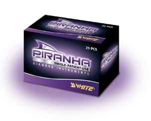 SS White Piranha Diamond Bur, FG 805-014M, Medium Grit, Inverted Cone, Single-Patient-Use, 25/Bx