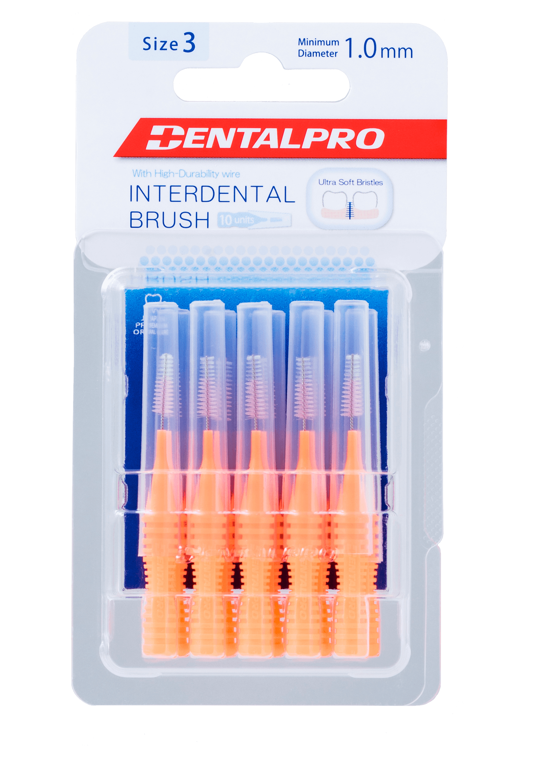 3D Dental Interdental Brush I-Shaped, Size 3 (1.0mm), Orange, 10/Pk