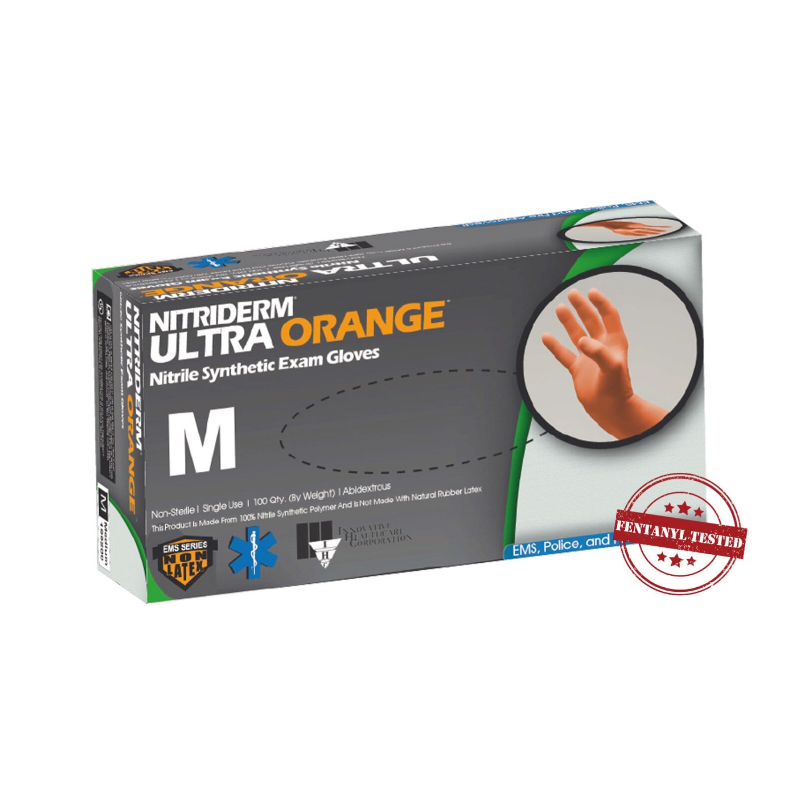 NitriDerm Ultra Orange Nitrile Exam Gloves, Powder-Free, Non-Sterile, Textured, Medium, Orange, 100/Box, 199200