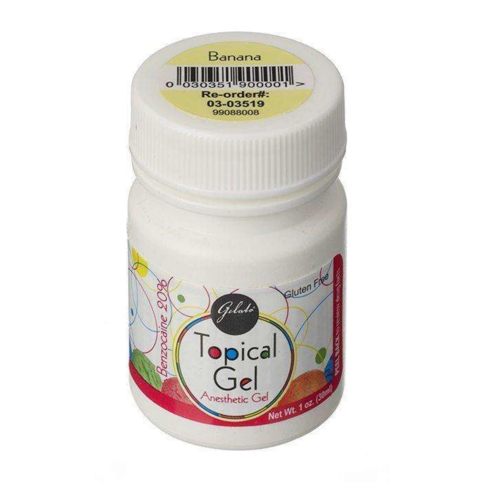 Gelato Topical Anesthetic Gel, 20% Benzocaine, Banana Flavor, 1 oz (30 g) Jar, NDC 68400-0350-30