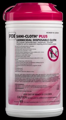 Sani-Cloth Plus Germicidal Disposable Wipes, X-Large, 65 Wipes per Pack, 6 Packs per Case (390 Wipes Total)