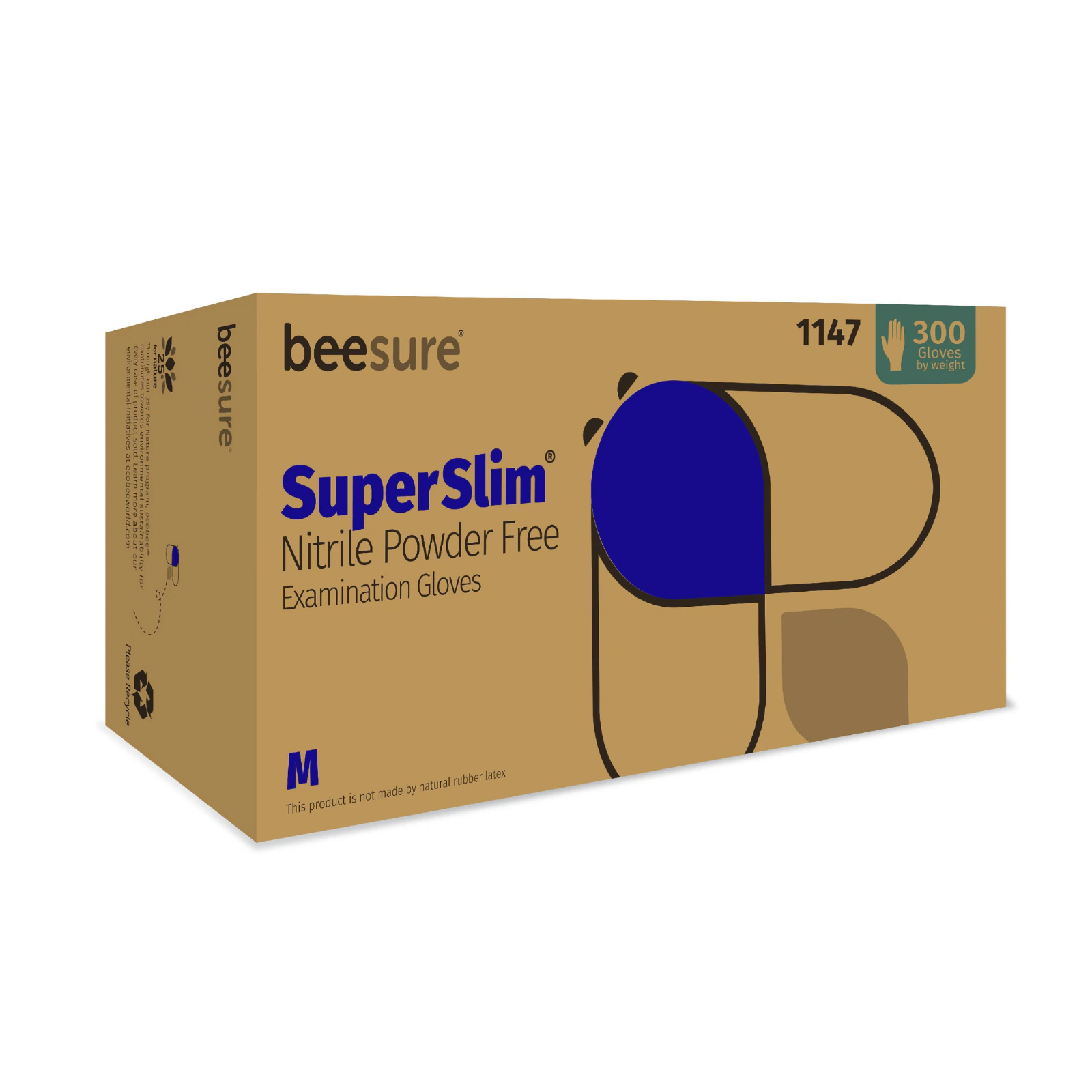 BeeSure Nitrile SuperSlim Gloves, Medium, Powder-Free, 300/Box