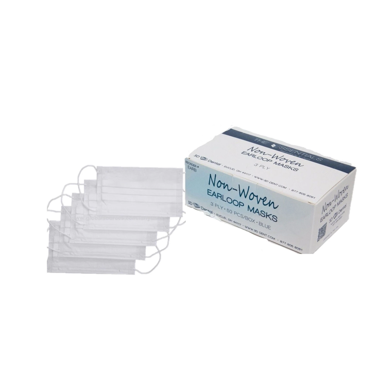 Essentials ASTM Level 1 Earloop Face Masks, White, Latex-Free, 50/Box