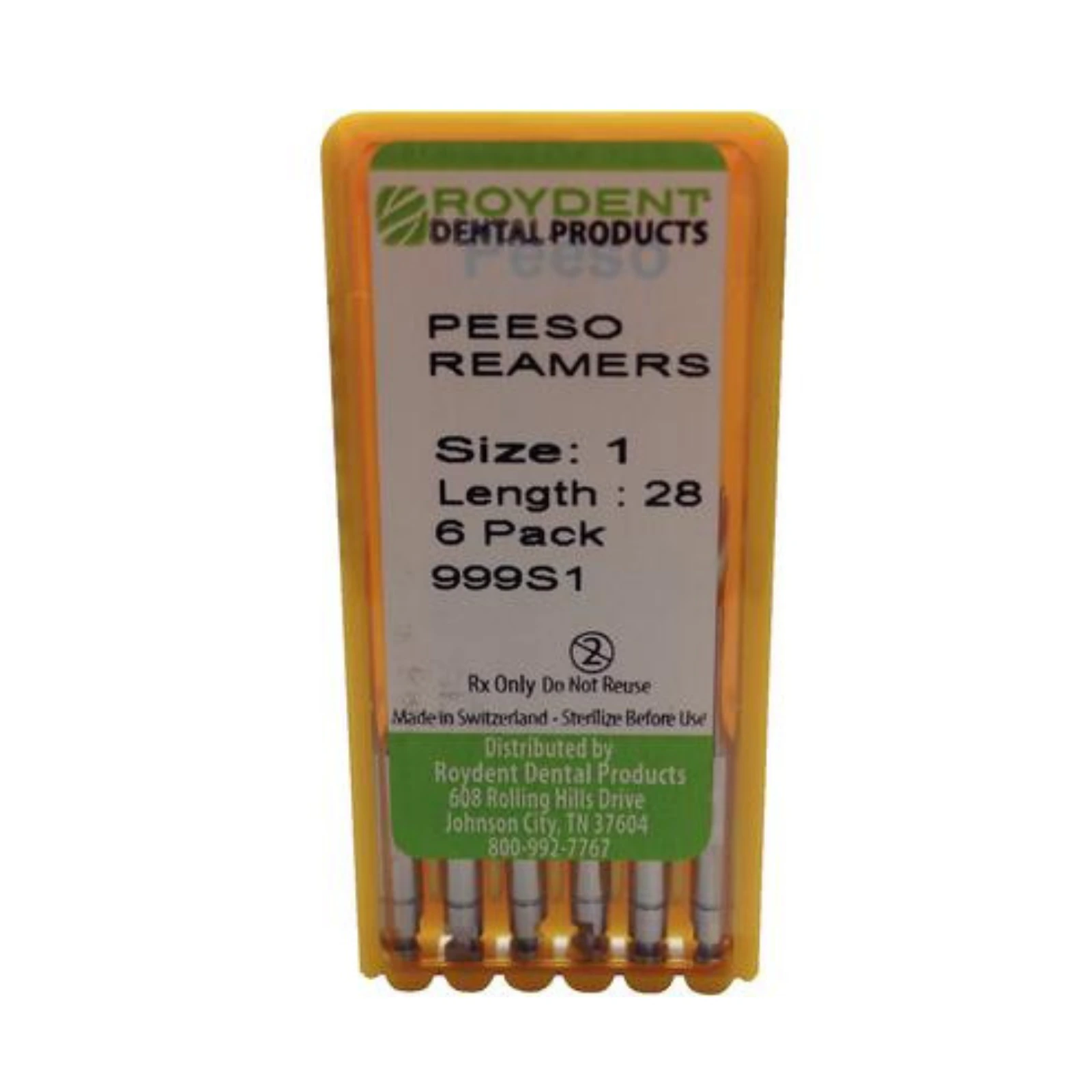Roydent Peeso Reamer, Size #1, 28mm, Stainless Steel, 6/Pk, 999S1