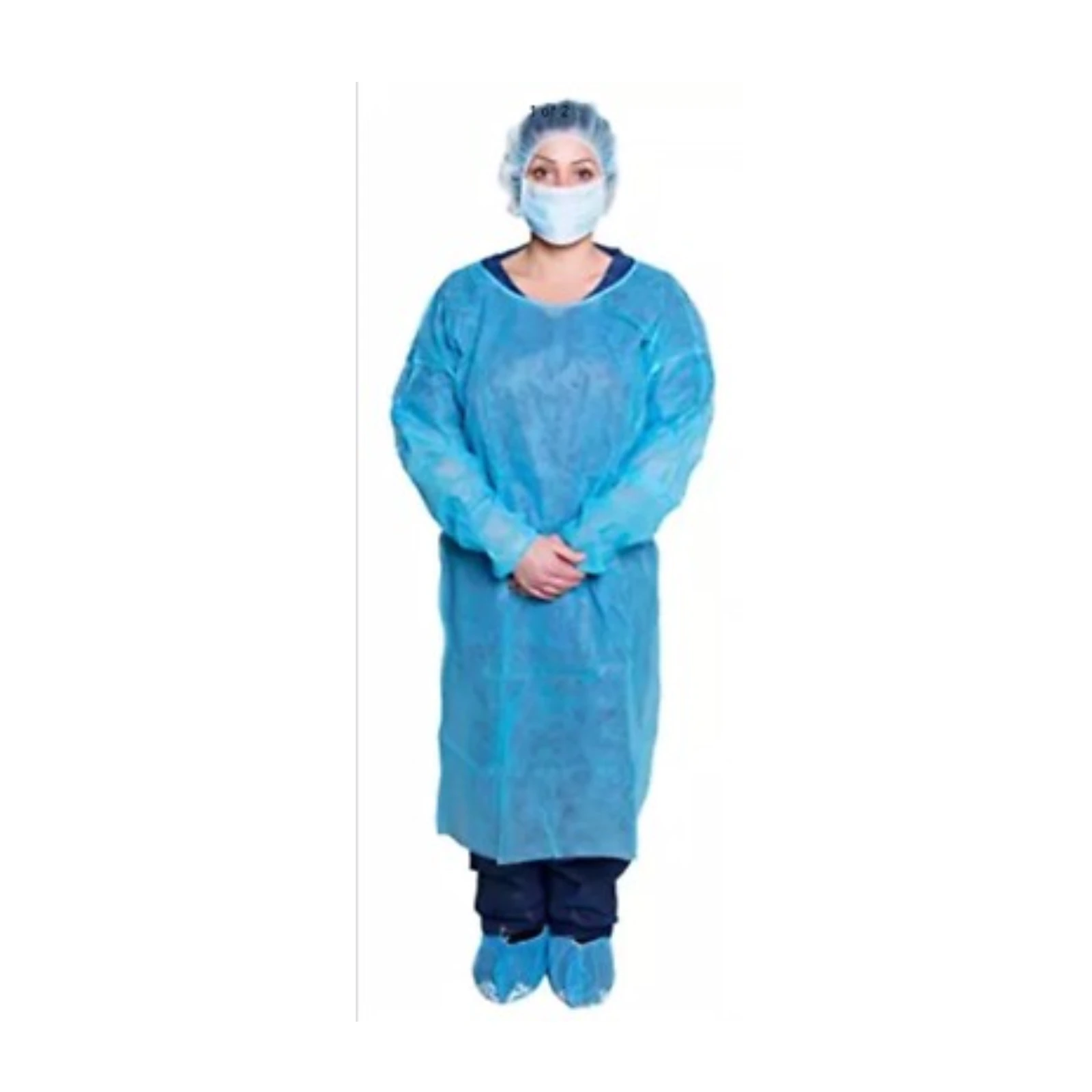 Dukal Isolation Gown with Neck Tie & Elastic Cuff, One Size, Blue, 10/Pack