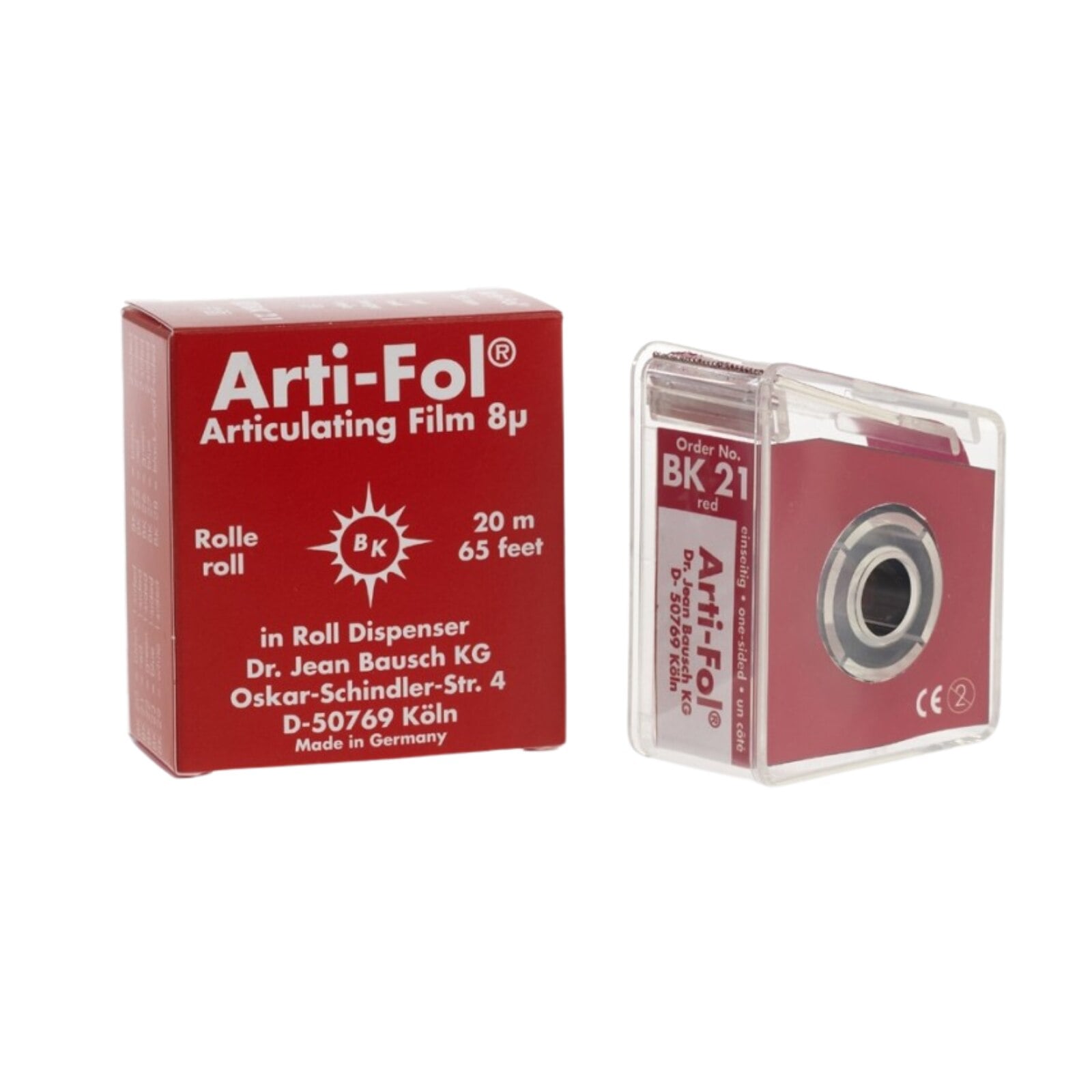 Bausch Arti-Fol Articulating Film, 1-Sided, Red, 22mm x 20m Roll with Dispenser