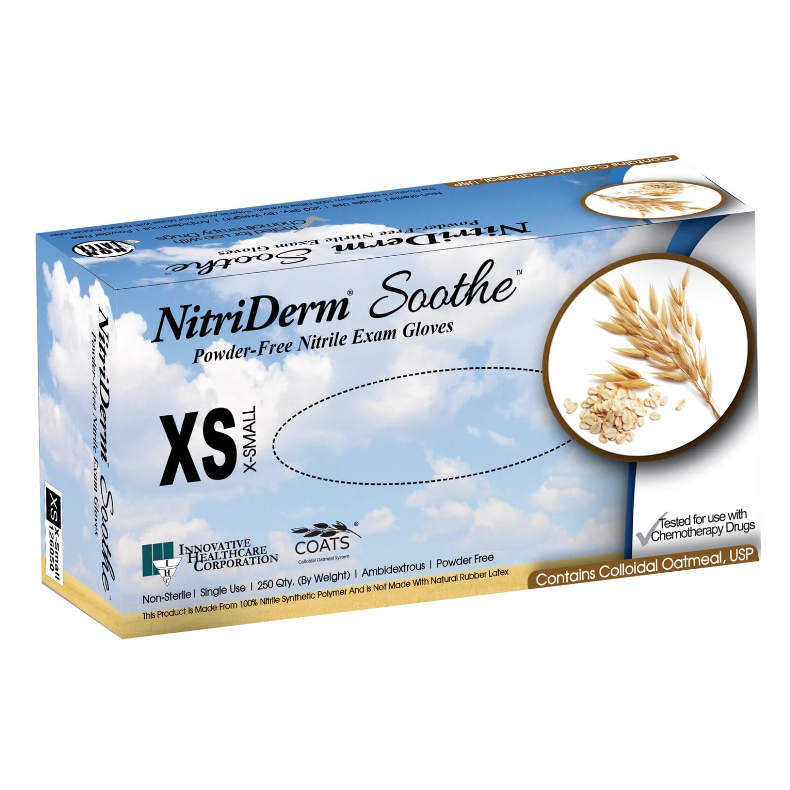 NitriDerm Soothe Nitrile Gloves, Powder-Free, Soft Blue, Large, 250/Box