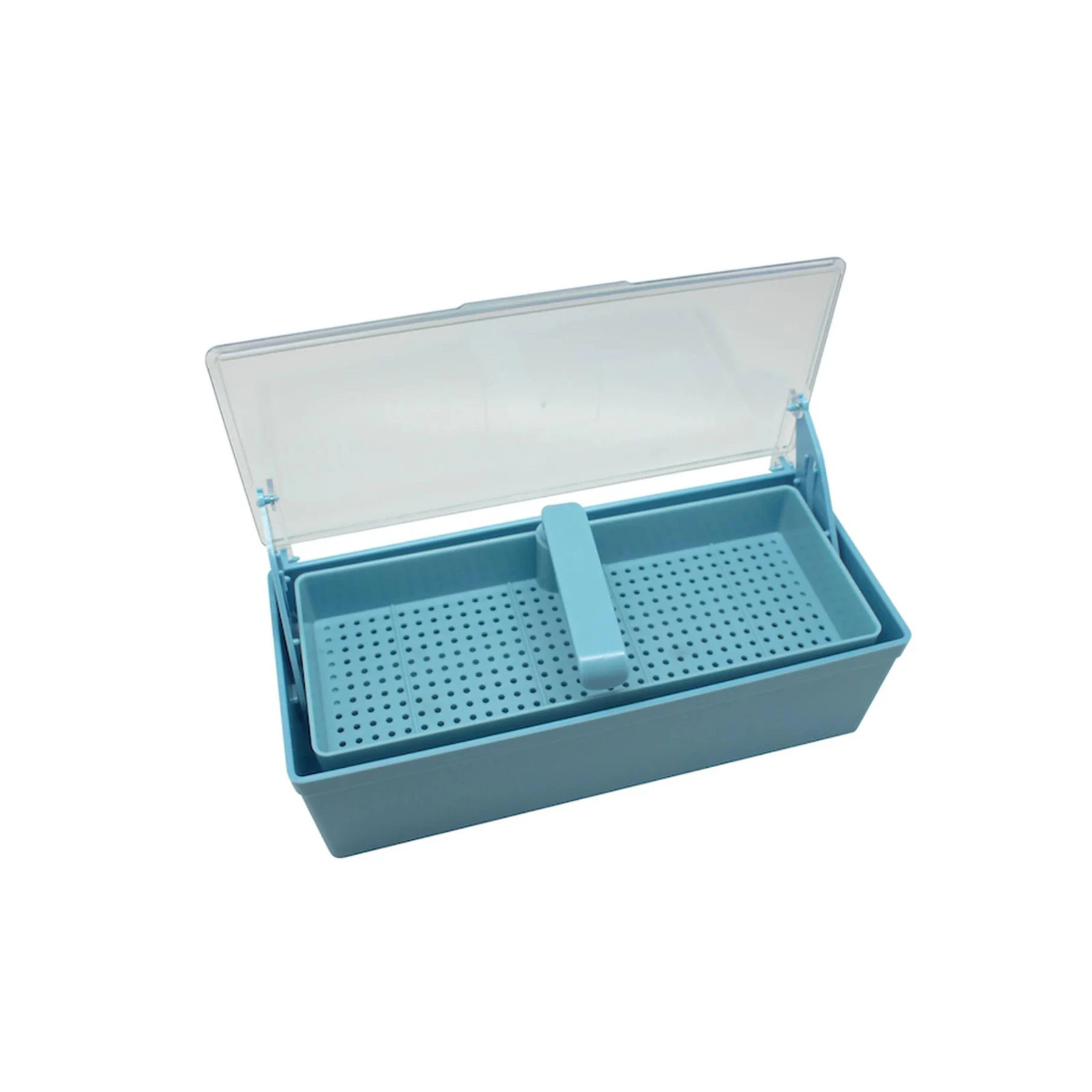 Plasdent Blue Germicide Tray with Clear Lid, 10-3/8"L x 4"W x 3-1/4"H, 208GST-BL
