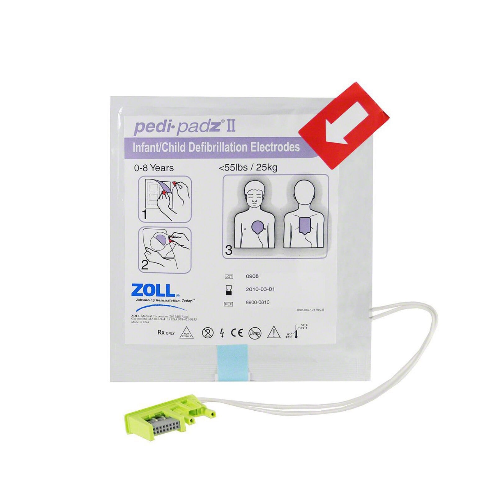 Zoll Pedi-Padz II Pediatric Defibrillation Electrode Pads, One Pair, 8900-0810-01