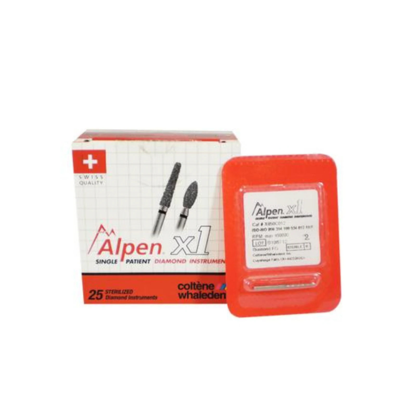 Alpen® x1 Single-Use Diamond Bur, FG Short Shank, #862-012, Medium Grit, Flame Shape, 1.2 mm Diameter, 6.5 mm Length, Gray Ring, 25/Pkg