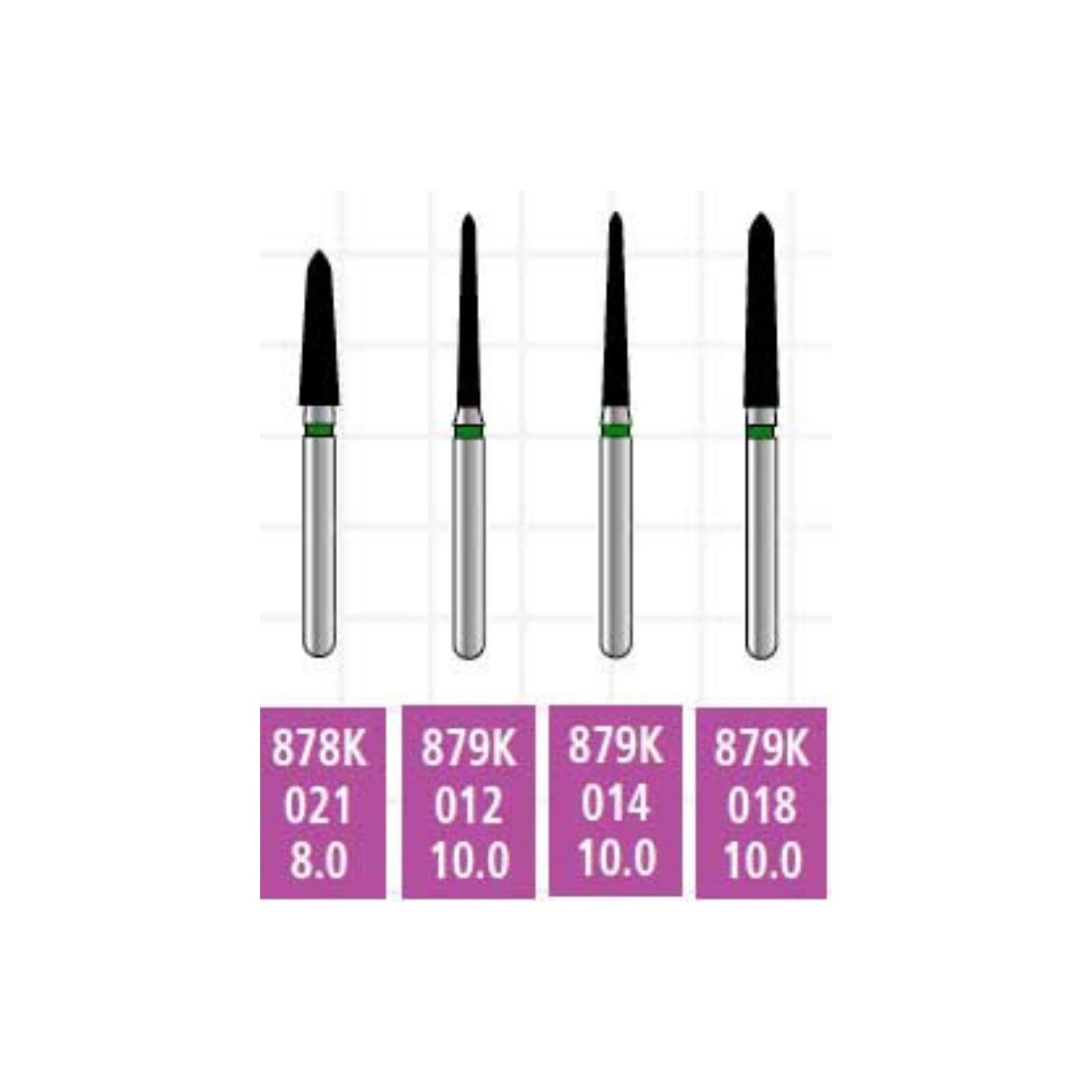 Alpen® x1 Single Use Diamond Burs – FG, Super Coarse, Black, 25/Pkg - Curettage/Tapered Pointed End, # 879K, 1.8 mm Diameter, 10.0 mm Length