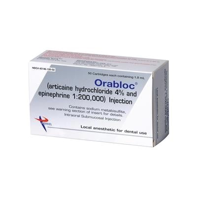 Orabloc 4% Articaine HCl with Epinephrine 1:200,000 Injection Cartridges, 1.8 mL, 50/Box, 2101052