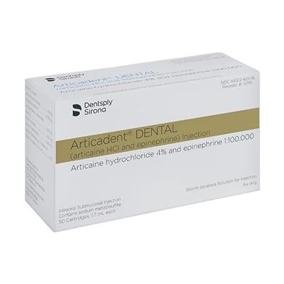 Articadent DENTAL Articaine HCl 4% with Epinephrine 1:100,000 Injection Cartridges, 1.7 mL, 50/Box, 51116