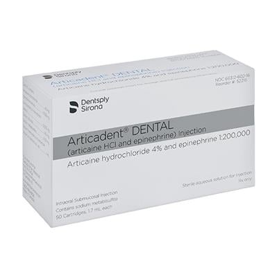 Articadent Dental Articaine HCl 4% with Epinephrine 1:200,000 Injection Cartridges, 1.7 mL, 50/Box, 52216