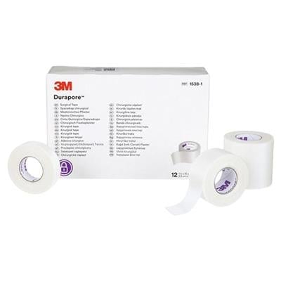 3M Durapore Silk-like Fabric Tape, 1/2" x 10 yds, White, Non-Sterile, 24 Rolls/Box, 1538-0