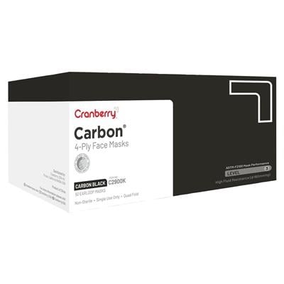 Cranberry Carbon ASTM Level 3 Earloop Face Masks, 4-Ply, Black, 50/Box, C2900K