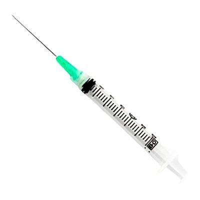 BD 3mL Syringe/Needle Combo, Luer-Lok, 25 Gauge x 1" Needle, Blue, 100/Box, 309581