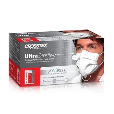 Crosstex Ultra Sensitive SecureFit Earloop Face Mask, ASTM Level 3, White, 50/Box, GCFCXSSF