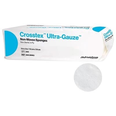 Crosstex Ultra Gauze Non-Woven Sponges, 3" x 3", 4-Ply, Non-Sterile, 4000/Case, ENC3NWU