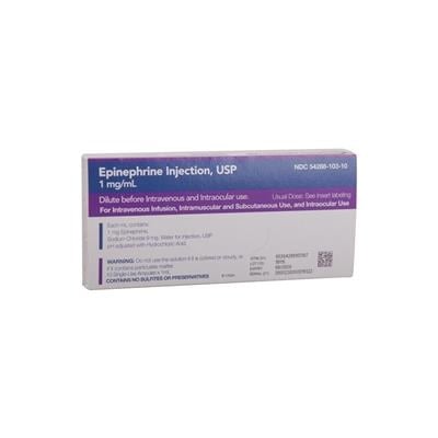 Epinephrine Injection Ampules 1:1000 (1 mg/mL), 1 mL, Preservative Free, 10/Box, 1289991