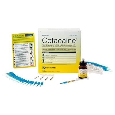 Cetacaine Topical Anesthetic Liquid Clinical Kit, 24g Bottle with 100 Delivery Tips & Syringes, 0226