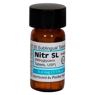 Nitroglycerin 0.4 mg Sublingual Tablets, 25 per Bottle (Medical Purchasing Solutions)