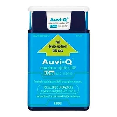Auvi-Q Epinephrine Auto-Injector Junior 0.15 mg, Single Pack (Blue Package, #81-7172)