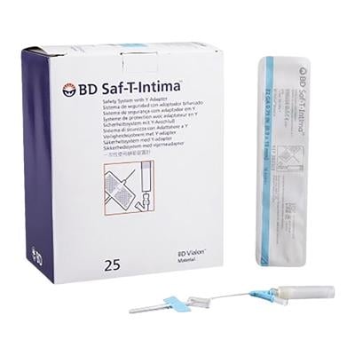BD Saf-T-Intima IV Catheter with Wings, 24G x 3/4", PRN & Needle Shield, 25/Pack, 383312