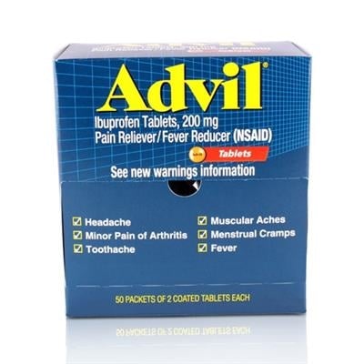 Advil Ibuprofen Tablets 200 mg, Unit-Dose 2 Tablets per Pack, 50 Packs per Box, M-4008-100