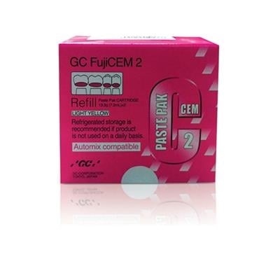 GC FujiCEM 2 Automix Glass Ionomer Luting Cement Refill Kit, 2 x 7.2 mL (13.3 g) Cartridges with #22 Mixing Pad, 441002