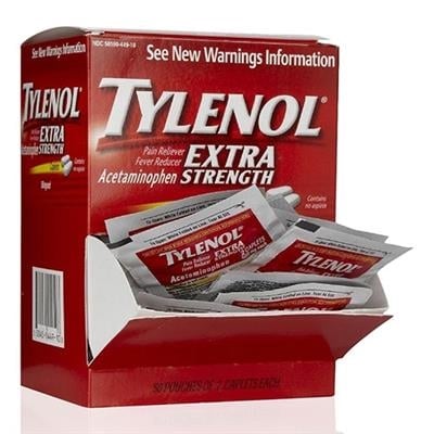 Tylenol Extra Strength Pain Reliever, 50 Individually Wrapped 2-Packs (100 Tablets/Box), M4042F/5488HT